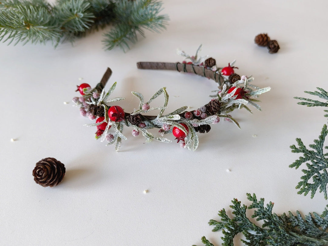 Christmas Flower Headband: Rosehips & Pine Cones Winter Crown – handmade floral hair accessory by magaela