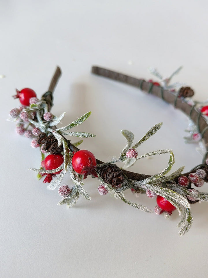 Christmas Flower Headband: Rosehips & Pine Cones Winter Crown – handmade floral hair accessory by magaela