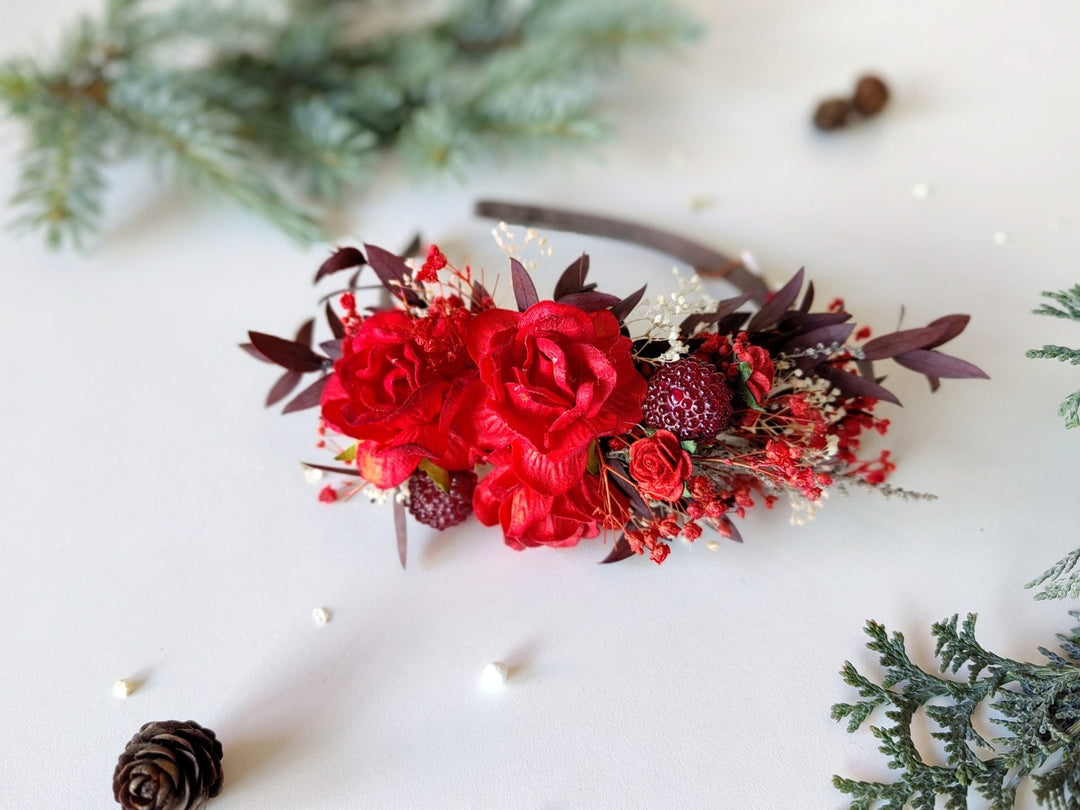Red Flower Headband: Christmas Wedding Hair Accessory – handmade floral hair accessory by magaela