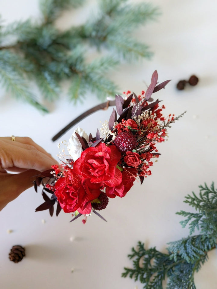 Red Flower Headband: Christmas Wedding Hair Accessory – handmade floral hair accessory by magaela