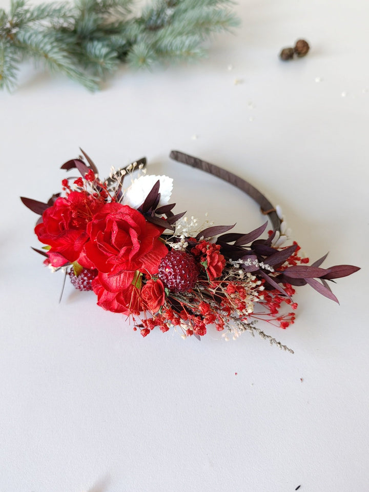 Red Flower Headband: Christmas Wedding Hair Accessory – handmade floral hair accessory by magaela