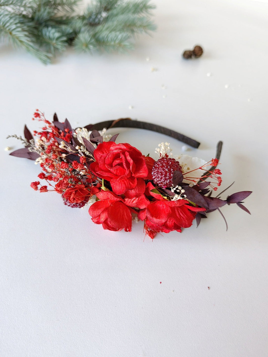 Red Flower Headband: Christmas Wedding Hair Accessory – handmade floral hair accessory by magaela