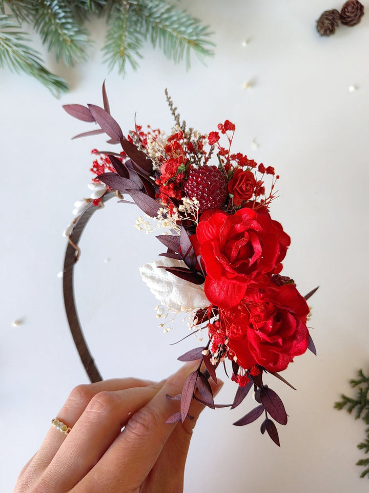Red Flower Headband: Christmas Wedding Hair Accessory – handmade floral hair accessory by magaela