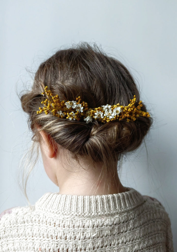 Ochre Cream Flower Hair Comb Set: Rustic Wedding Accessories – handmade floral hair accessory by magaela