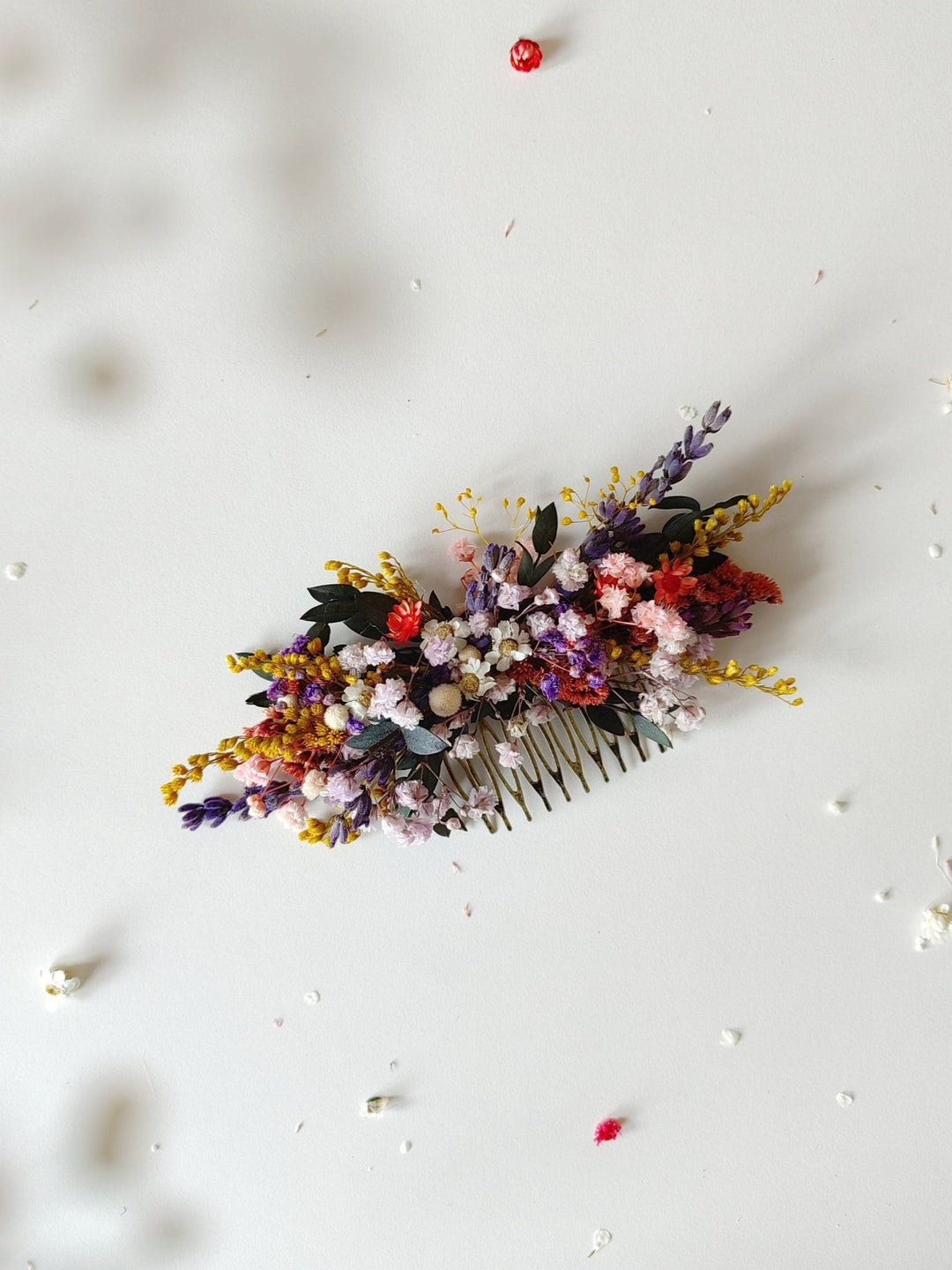 Preserved Wildflower Bridal Comb: Colorful Meadow Wedding Hair Accessory – handmade floral hair accessory by magaela