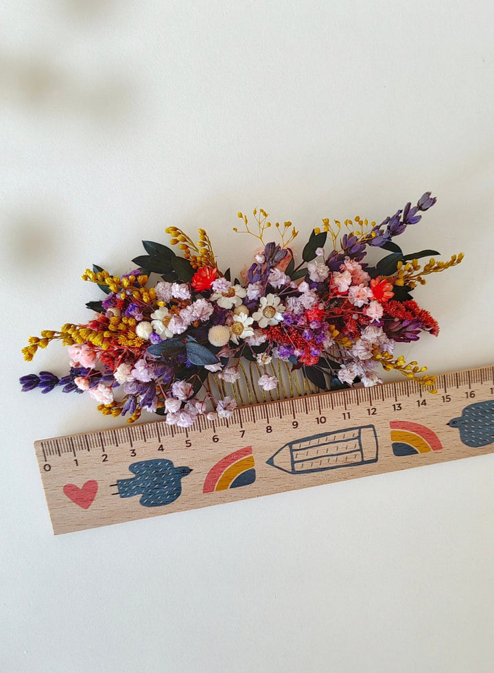 Preserved Wildflower Bridal Comb: Colorful Meadow Wedding Hair Accessory – handmade floral hair accessory by magaela