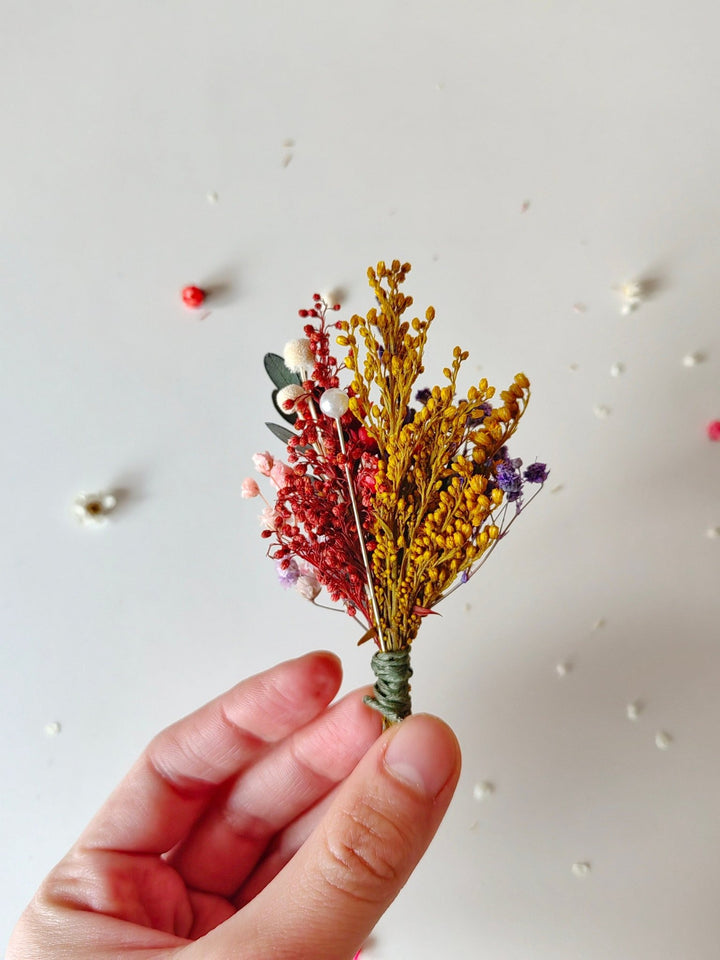 Colorful Meadow Boutonniere: Groom Accessory, Garden Wedding – handmade floral hair accessory by magaela