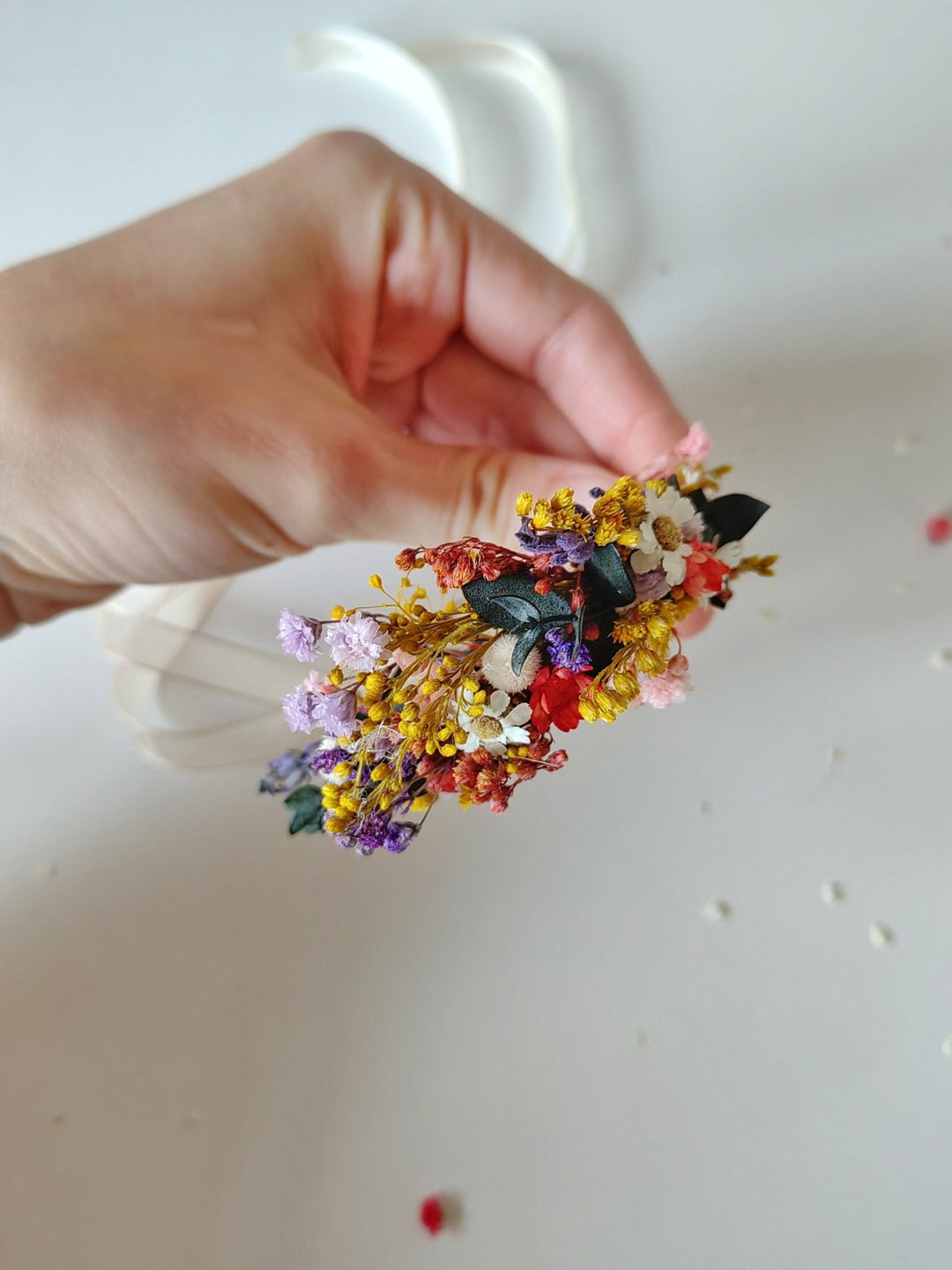 Floral Bridal Bracelet: Preserved Wildflowers, Meadow Wedding Jewelry – handmade floral hair accessory by magaela