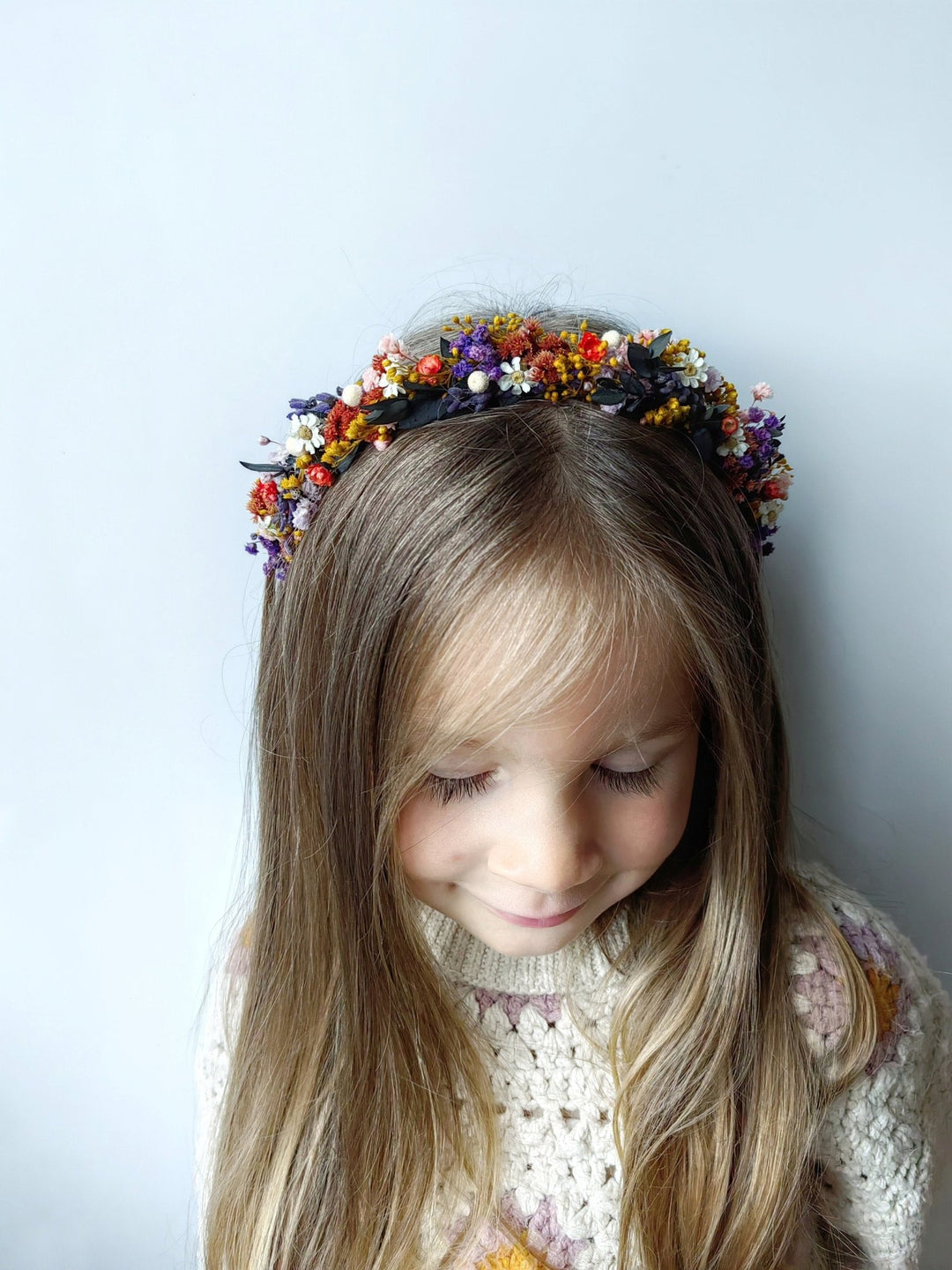 Rustic Preserved Flower Headband: Colorful Meadow Wedding Headpiece – handmade floral hair accessory by magaela