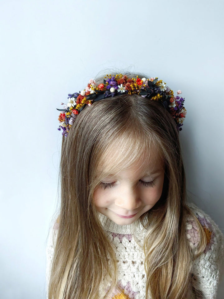 Rustic Preserved Flower Headband: Colorful Meadow Wedding Headpiece – handmade floral hair accessory by magaela