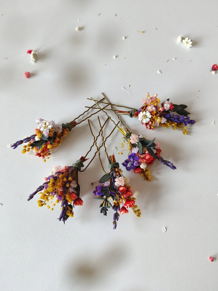 Colorful Flower Hairpins: Romantic Wedding Hair Accessory – handmade floral hair accessory by magaela