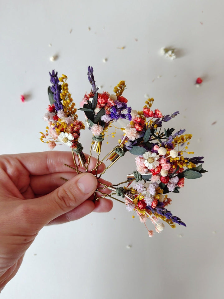 Colorful Flower Hairpins: Romantic Wedding Hair Accessory – handmade floral hair accessory by magaela