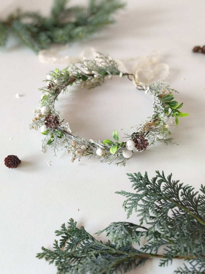 Winter Mistletoe Flower Crown: Fairy Bridal Hair Wreath – handmade floral hair accessory by magaela