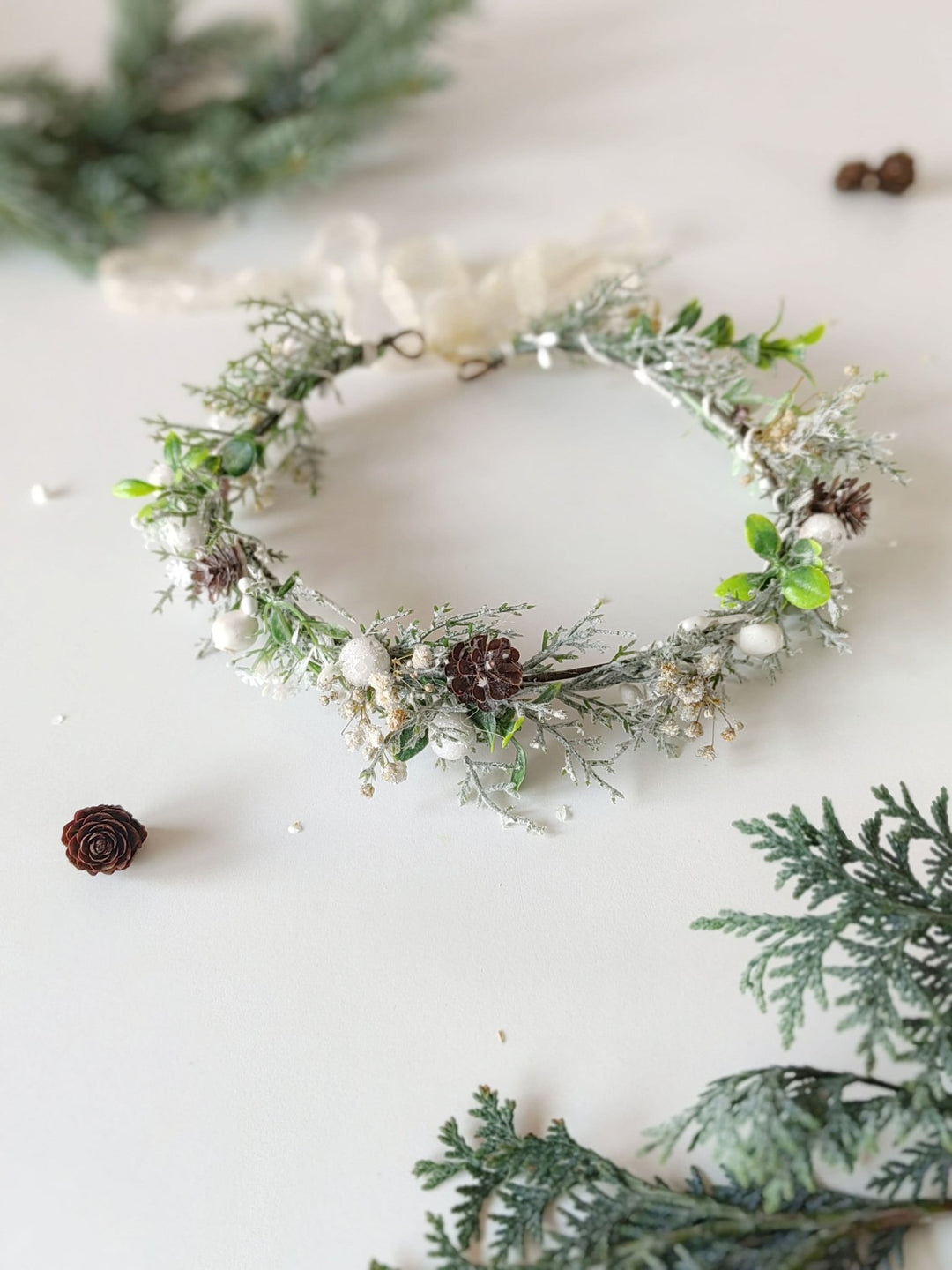 Winter Mistletoe Flower Crown: Fairy Bridal Hair Wreath – handmade floral hair accessory by magaela