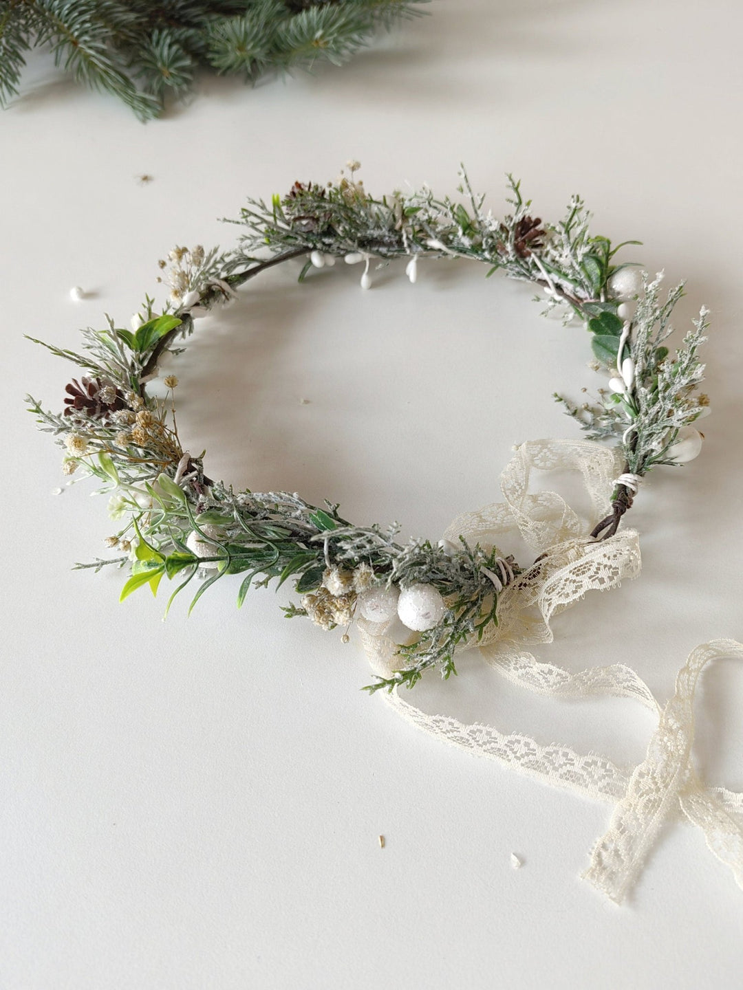 Winter Mistletoe Flower Crown: Fairy Bridal Hair Wreath – handmade floral hair accessory by magaela