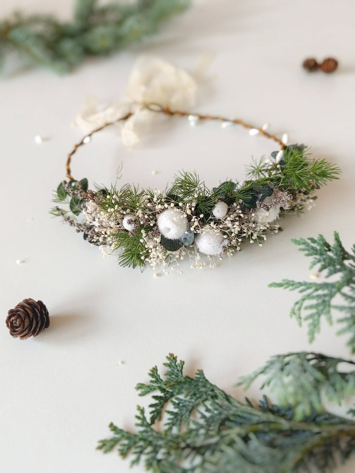 Woodland Winter Flower Hair Wreath: Christmas Bridal Accessories – handmade floral hair accessory by magaela