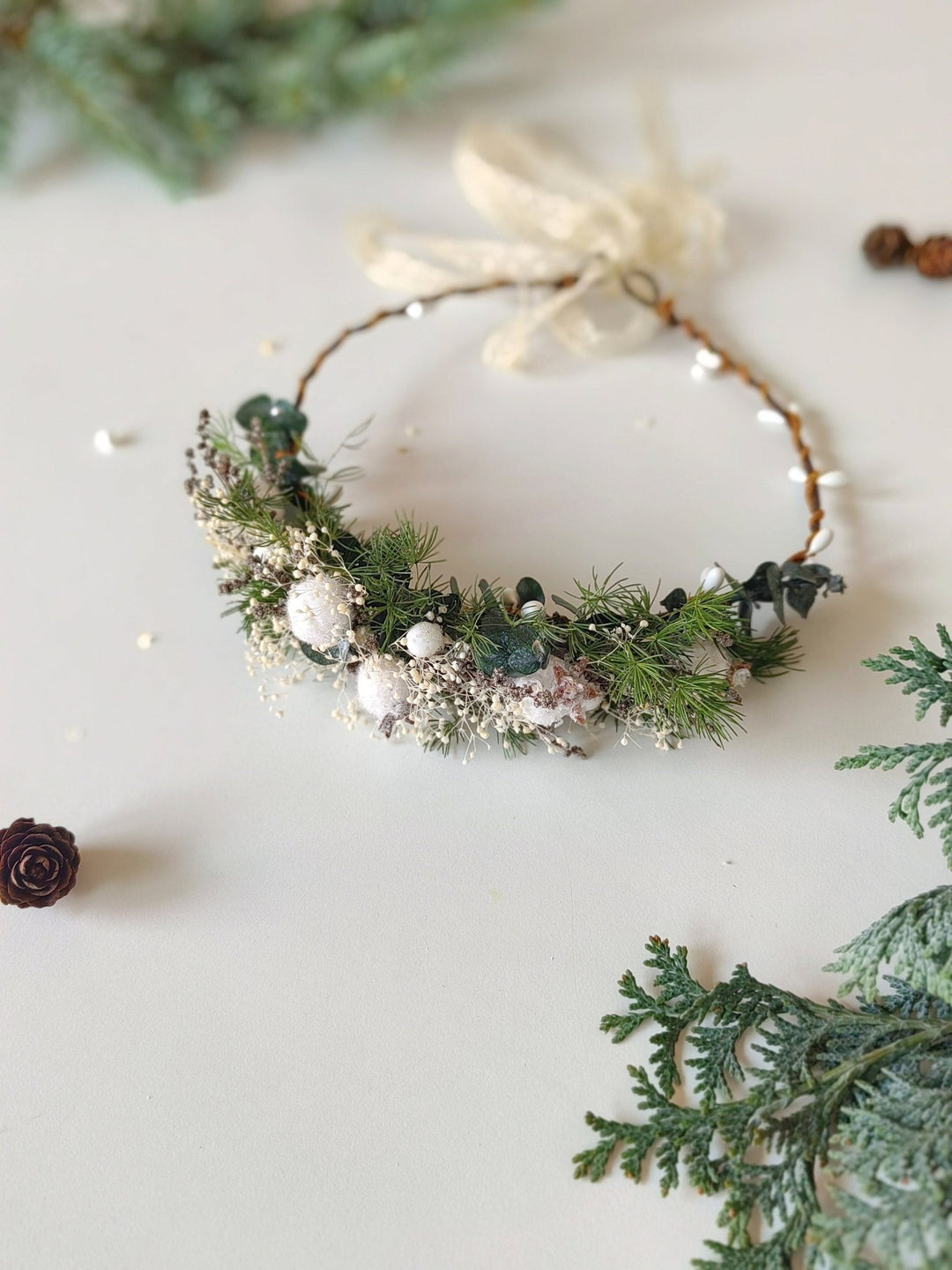 Woodland Winter Flower Hair Wreath: Christmas Bridal Accessories – handmade floral hair accessory by magaela