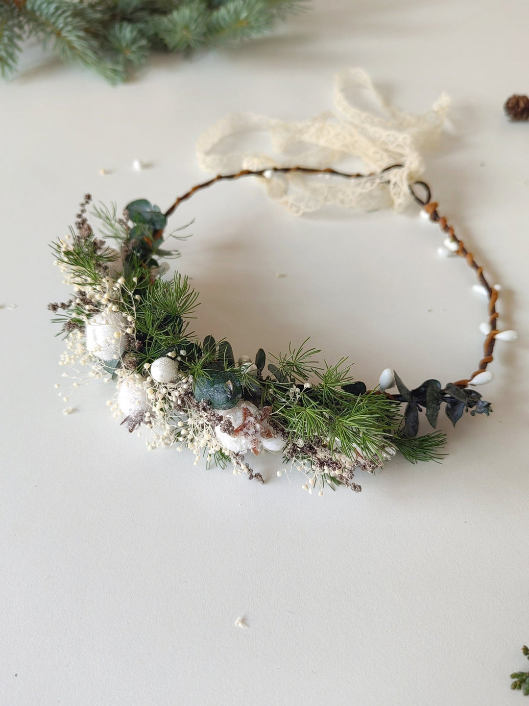 Woodland Winter Flower Hair Wreath: Christmas Bridal Accessories – handmade floral hair accessory by magaela