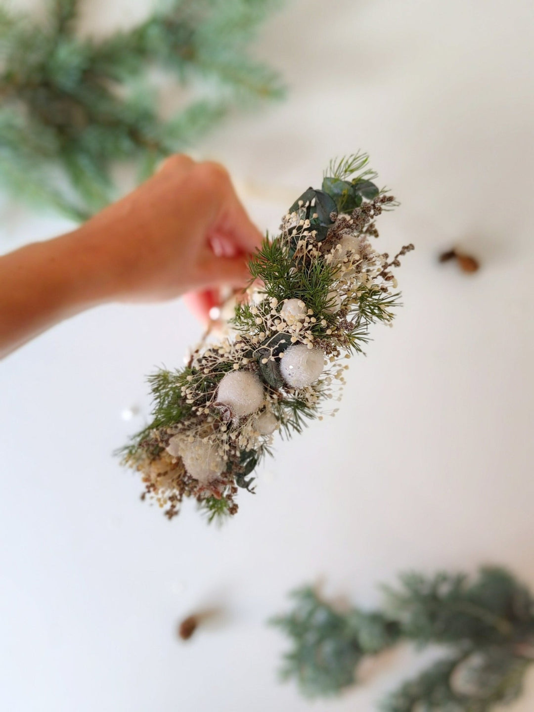 Woodland Winter Flower Hair Wreath: Christmas Bridal Accessories – handmade floral hair accessory by magaela