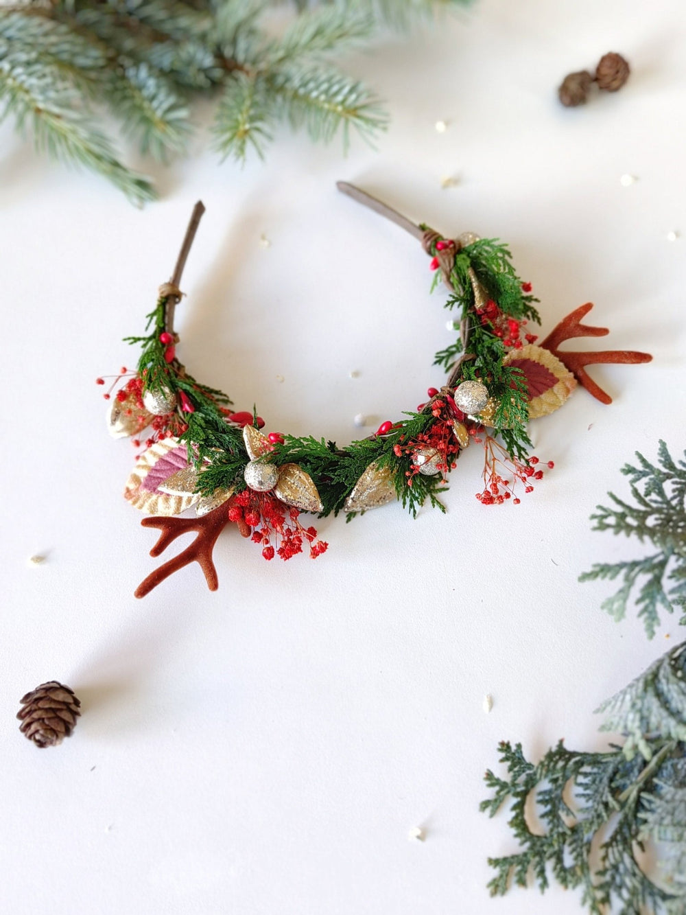 Christmas Flower Antler Headband: Xmas Party Hair Accessory – handmade floral hair accessory by magaela