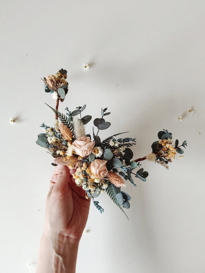 Blush Preserved Flower Hair Vine: Bridal Hair Jewelry, Rustic Wedding – handmade floral hair accessory by magaela