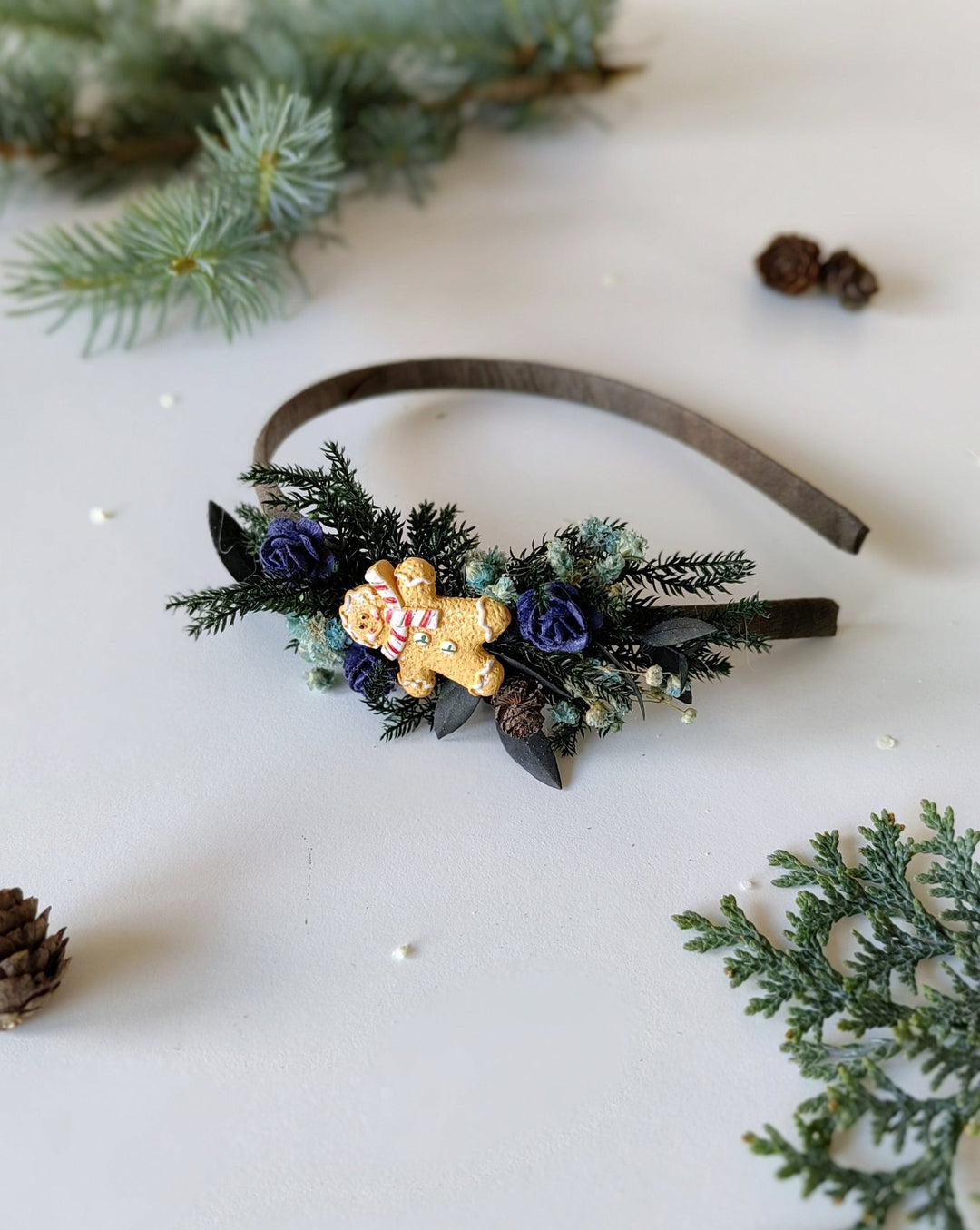 Gingerbread Christmas Headband: Winter Floral Hair Accessory – handmade floral hair accessory by magaela