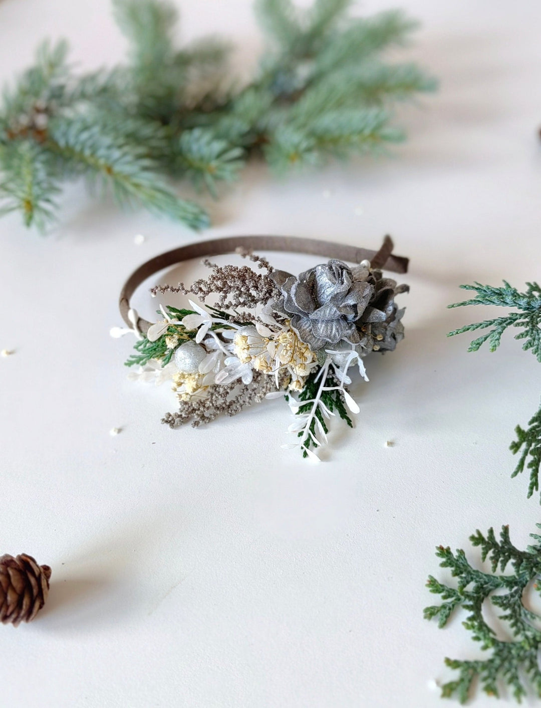 Silver Flower Bridal Headband: Winter Wedding Hair Accessory – handmade floral hair accessory by magaela