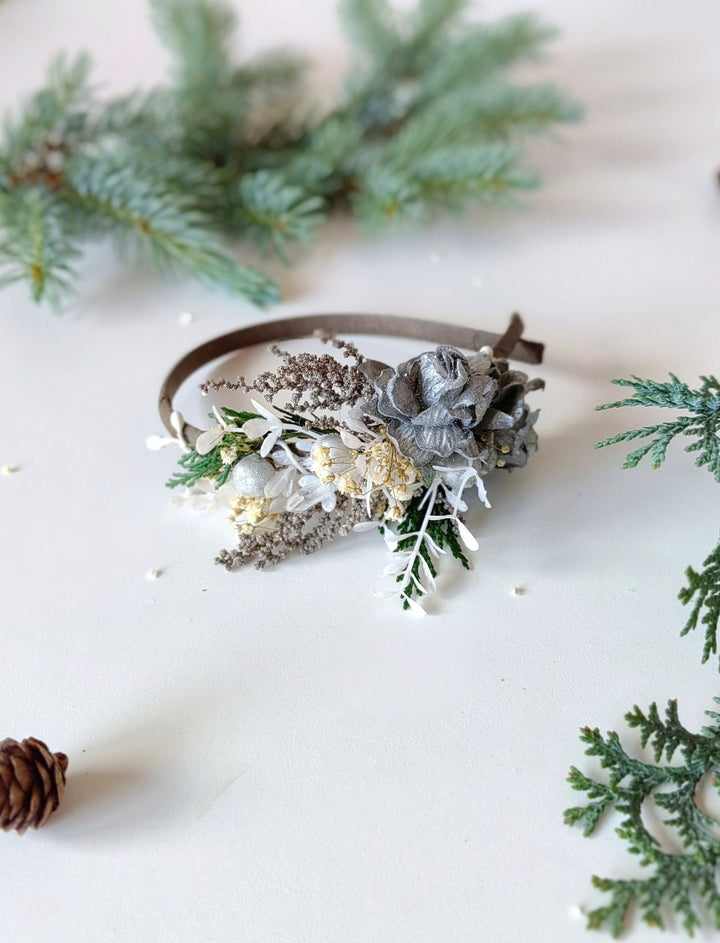 Silver Flower Bridal Headband: Winter Wedding Hair Accessory – handmade floral hair accessory by magaela