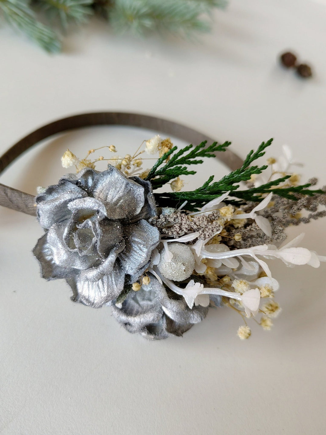 Silver Flower Bridal Headband: Winter Wedding Hair Accessory – handmade floral hair accessory by magaela