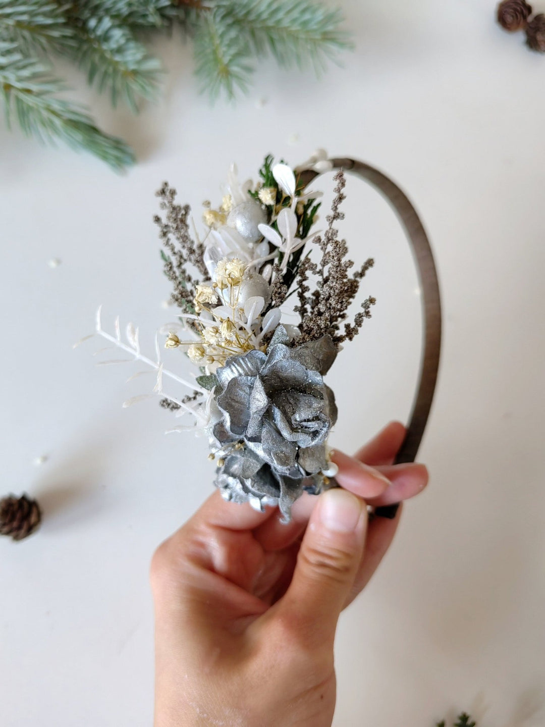 Silver Flower Bridal Headband: Winter Wedding Hair Accessory – handmade floral hair accessory by magaela