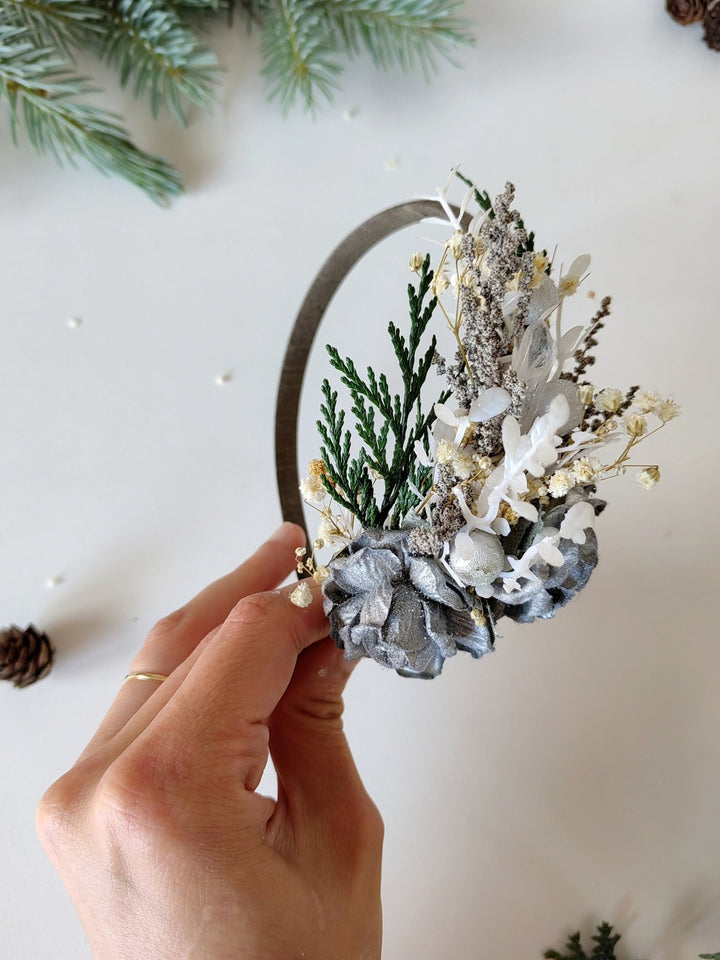 Silver Flower Bridal Headband: Winter Wedding Hair Accessory – handmade floral hair accessory by magaela