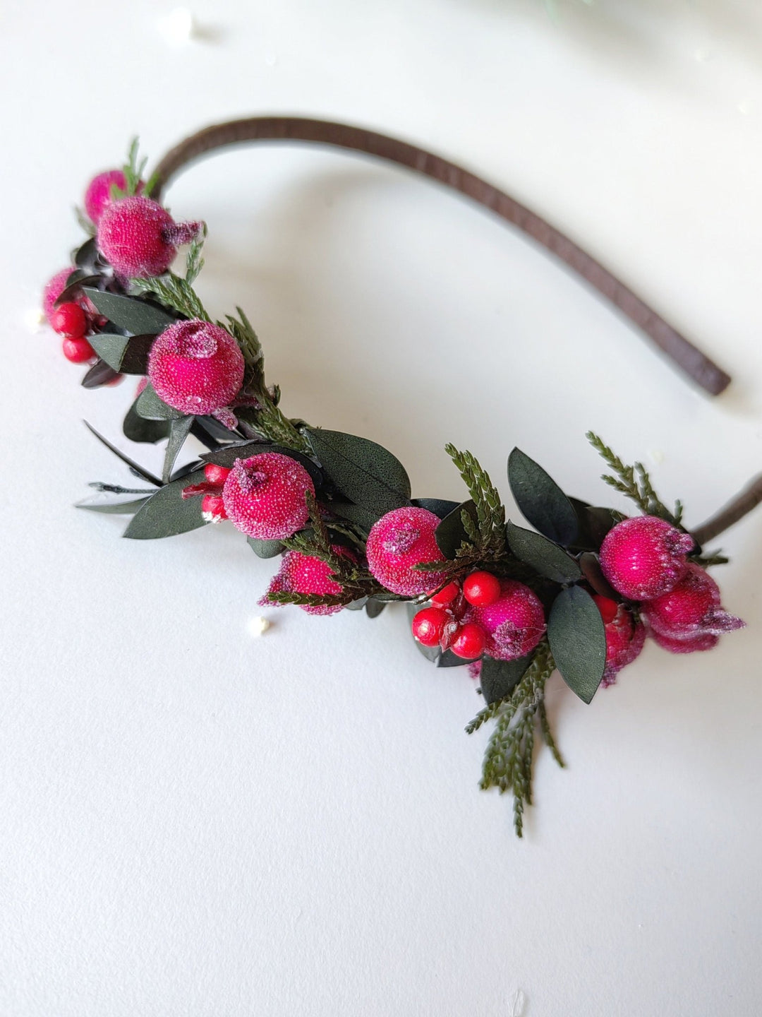 Red Berry Christmas Headband – Holiday Winter Berry Crown – handmade floral hair accessory by magaela