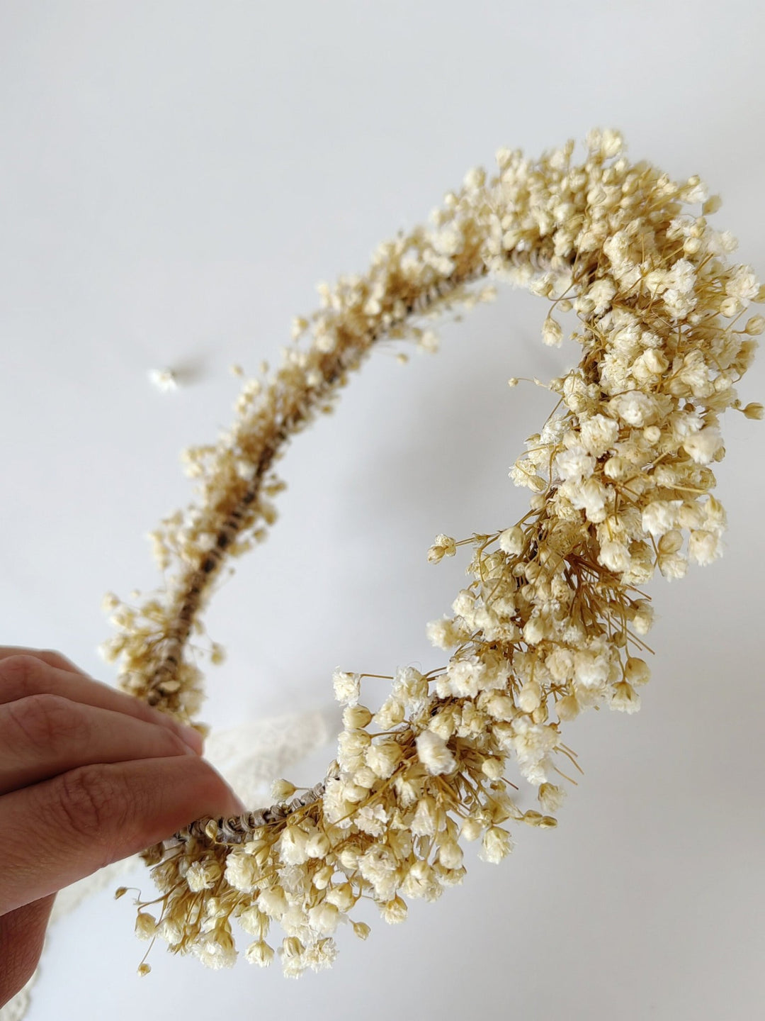 Preserved Baby's Breath Flower Crown: Natural Bridal Hair Wreath – handmade floral hair accessory by magaela