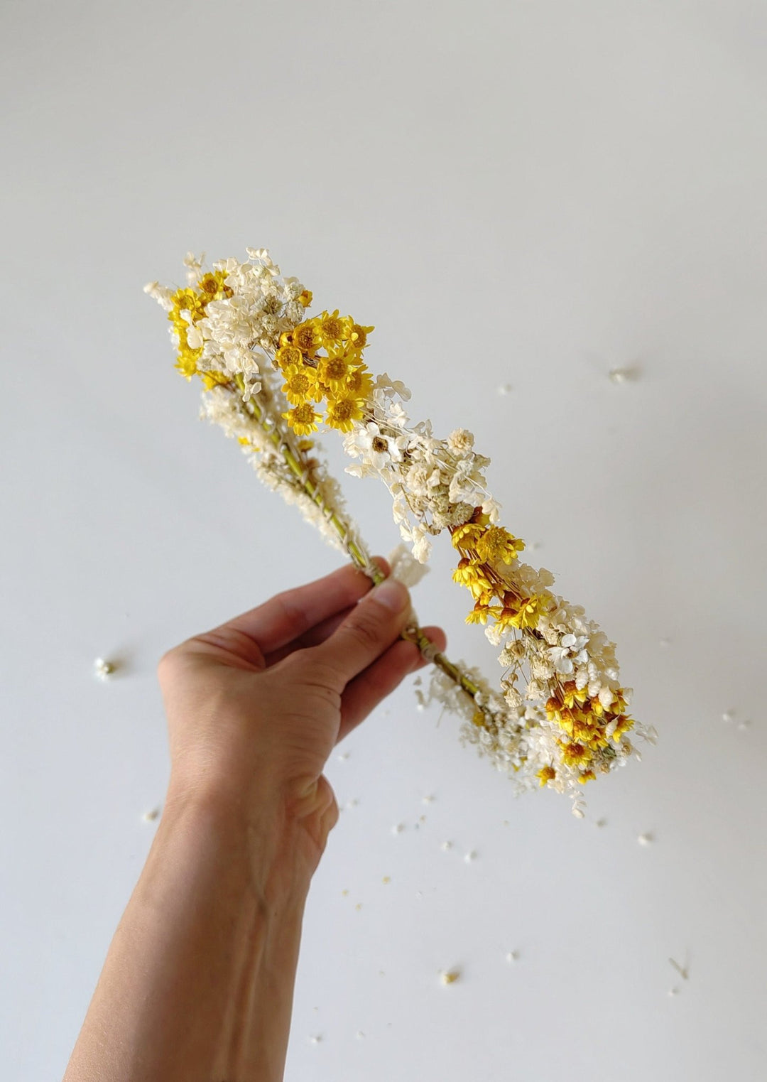 Yellow Ivory Flower Crown: Bridal Dried Floral Headpiece – handmade floral hair accessory by magaela