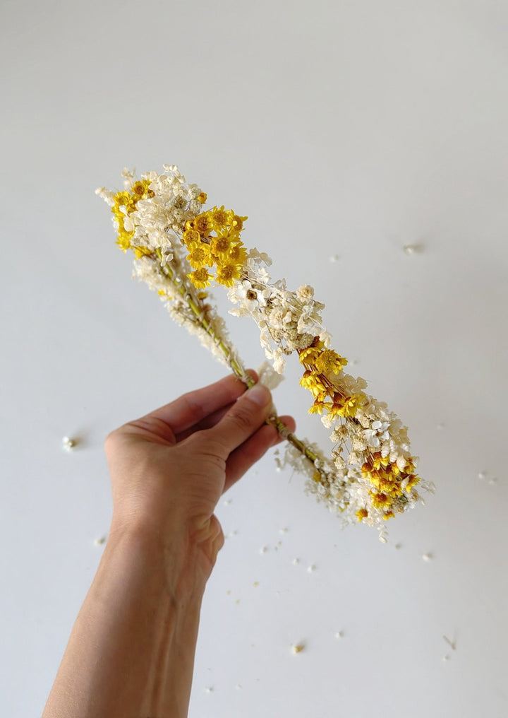 Yellow Ivory Flower Crown: Bridal Dried Floral Headpiece – handmade floral hair accessory by magaela
