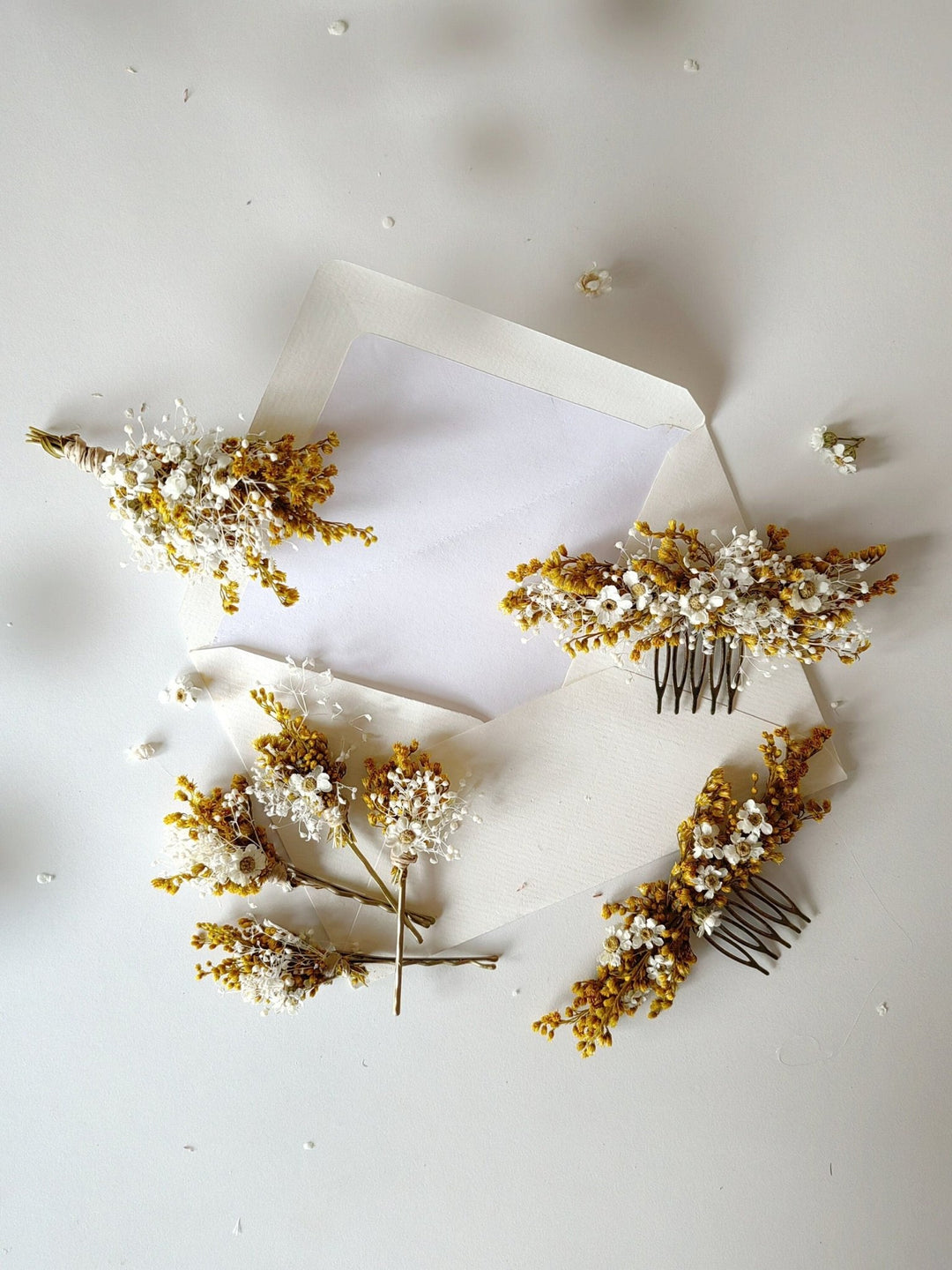 Ochre Cream Flower Hair Comb Set: Rustic Wedding Accessories – handmade floral hair accessory by magaela