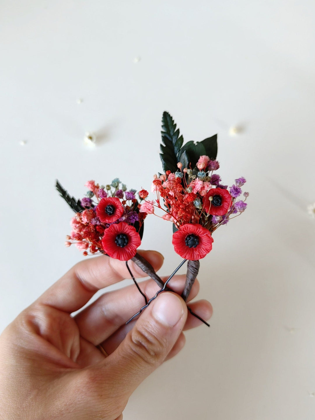 Floral Hair Pins: Folk Meadow Poppy Flower Bridal Hair Accessories – handmade floral hair accessory by magaela