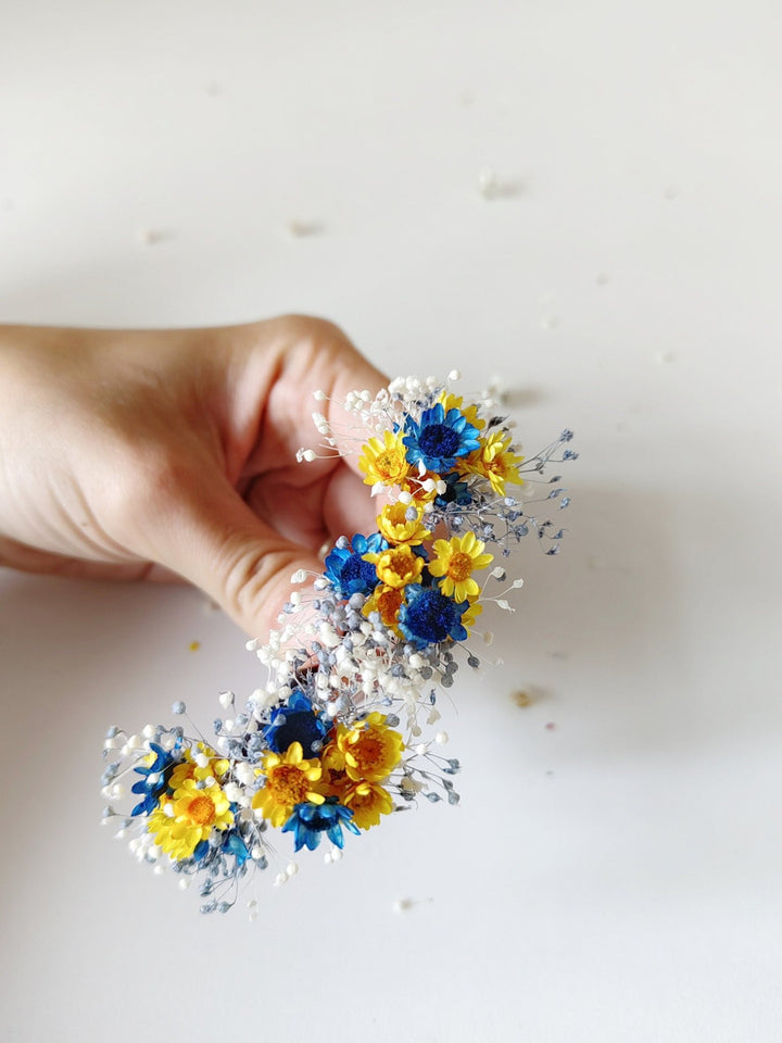 Blue & Yellow Flower Hairpins: Preserved Floral Bridal Hair Accessories – handmade floral hair accessory by magaela