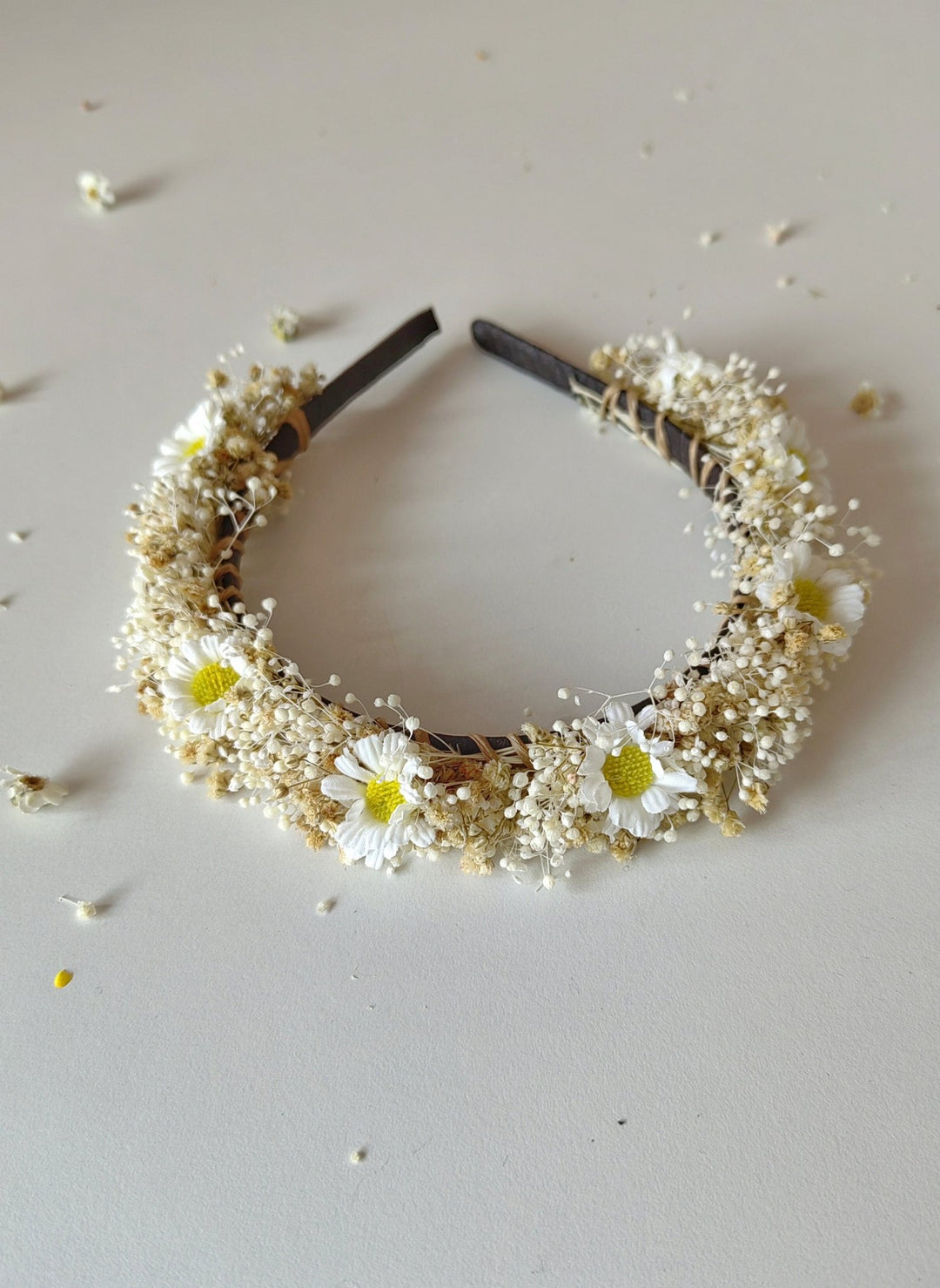 Daisy Wedding Headband: Ivory Flower Crown with Baby's Breath – handmade floral hair accessory by magaela