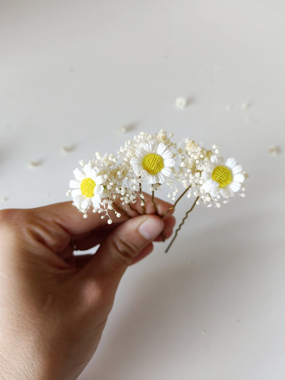 Ivory Daisy Hair Comb & Pins: Bridal Gypsophila Headpiece – handmade floral hair accessory by magaela