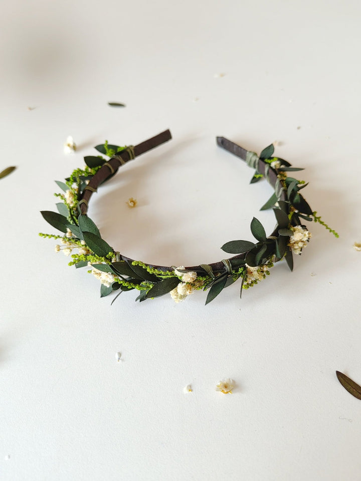 Eucalyptus Wedding Headband: Greenery Flower Crown, Baby's Breath – handmade floral hair accessory by magaela