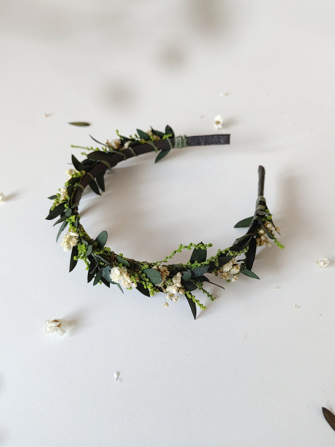 Eucalyptus Wedding Headband: Greenery Flower Crown, Baby's Breath – handmade floral hair accessory by magaela