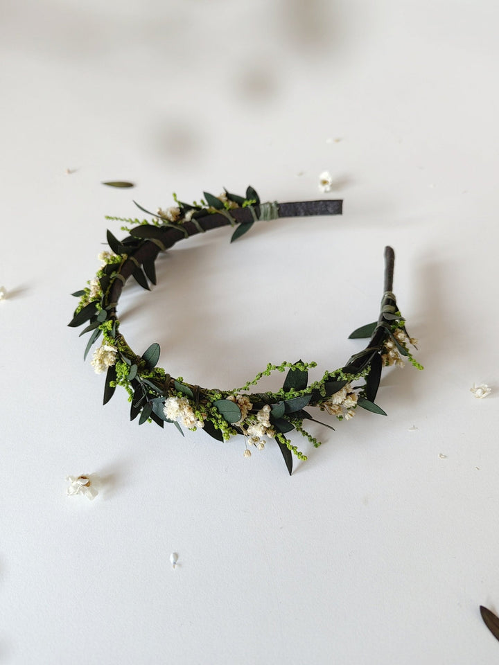 Eucalyptus Wedding Headband: Greenery Flower Crown, Baby's Breath – handmade floral hair accessory by magaela