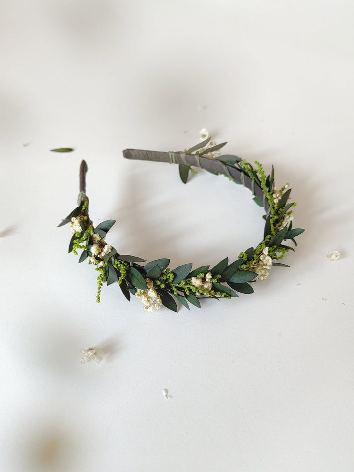 Eucalyptus Wedding Headband: Greenery Flower Crown, Baby's Breath – handmade floral hair accessory by magaela