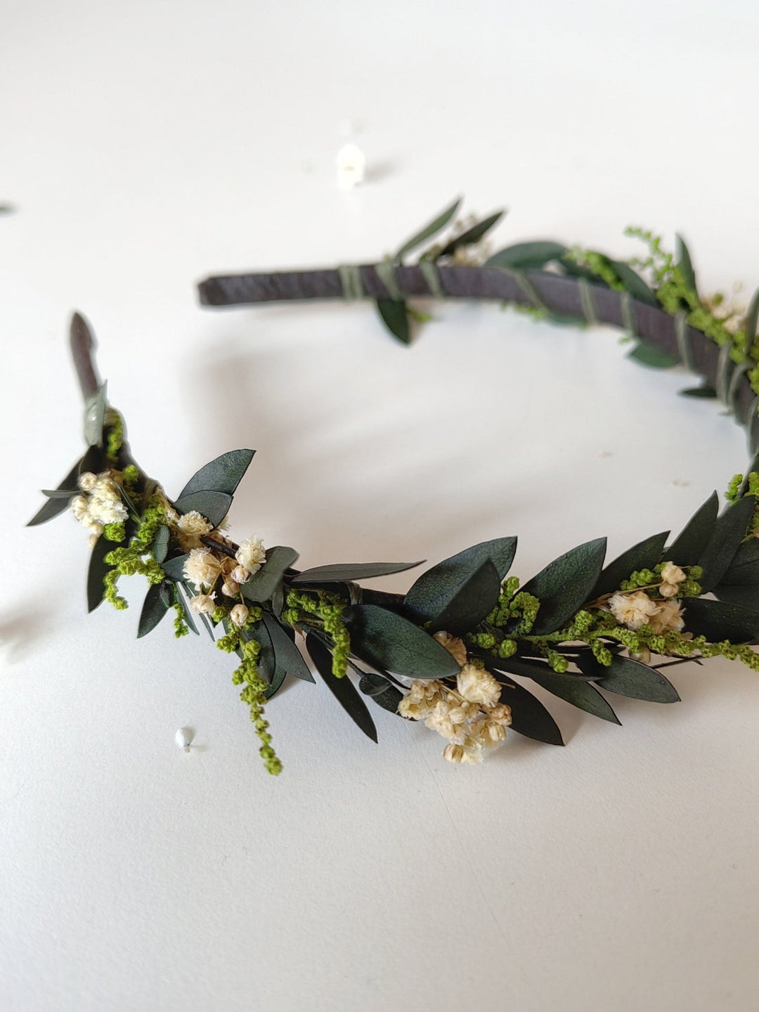 Eucalyptus Wedding Headband: Greenery Flower Crown, Baby's Breath – handmade floral hair accessory by magaela