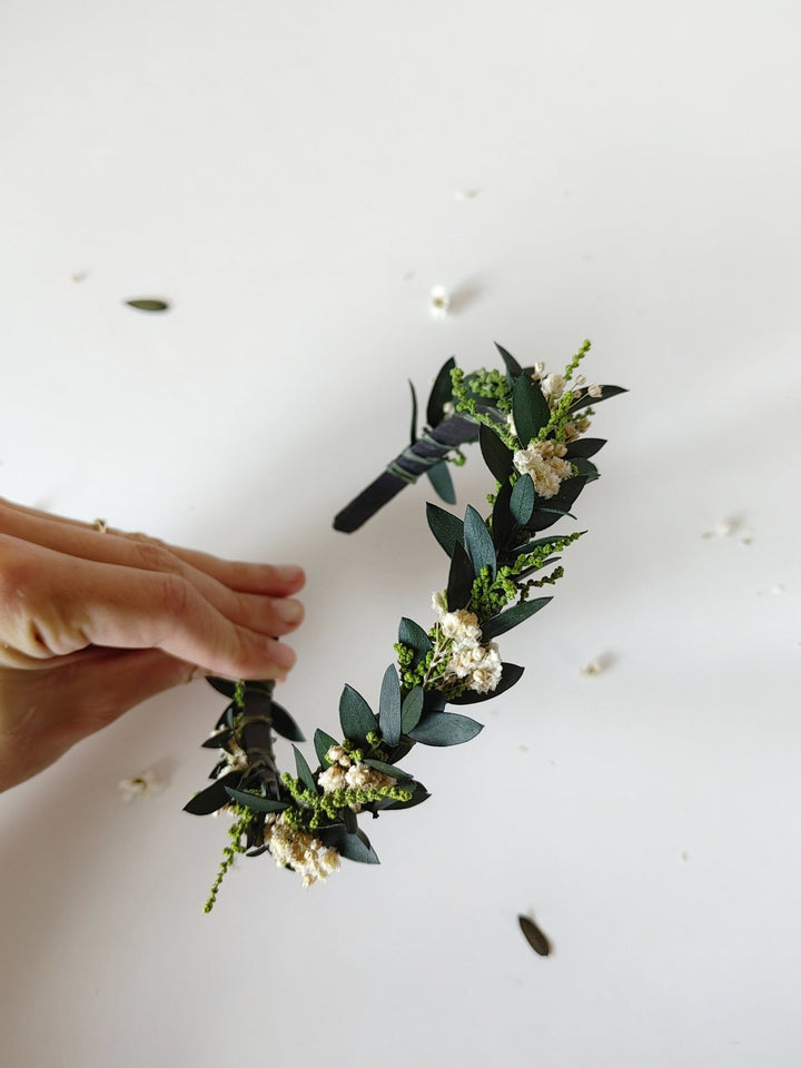 Eucalyptus Wedding Headband: Greenery Flower Crown, Baby's Breath – handmade floral hair accessory by magaela