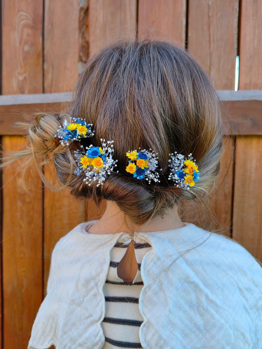 Blue & Yellow Flower Hairpins: Preserved Floral Bridal Hair Accessories – handmade floral hair accessory by magaela