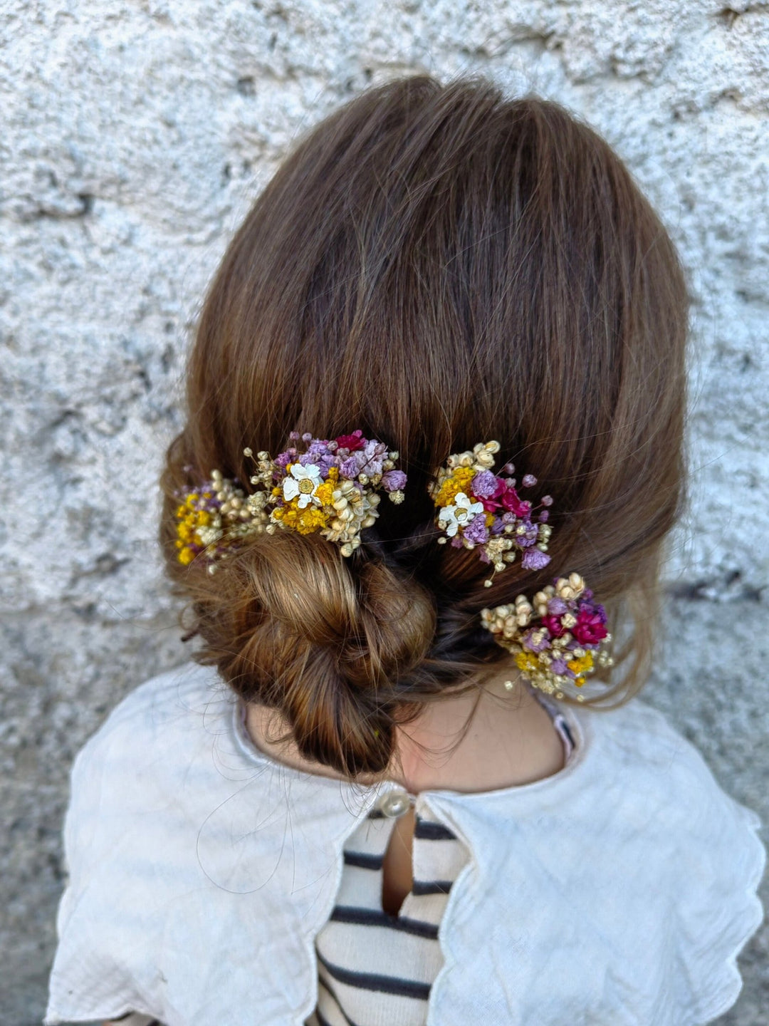 Dried Flower Hairpins: Magenta, Violet & Yellow Bridal Hair Accessories – handmade floral hair accessory by magaela