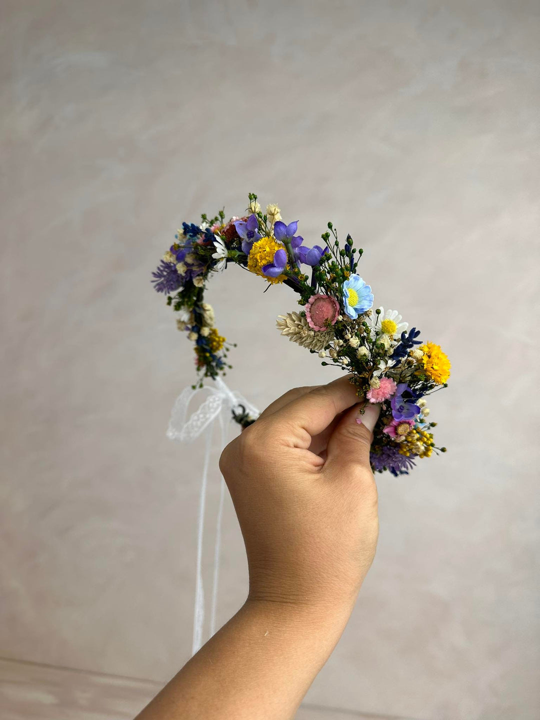 Wildflower Bridal Wreath: Rainbow Meadow Flower Crown – handmade floral hair accessory by magaela