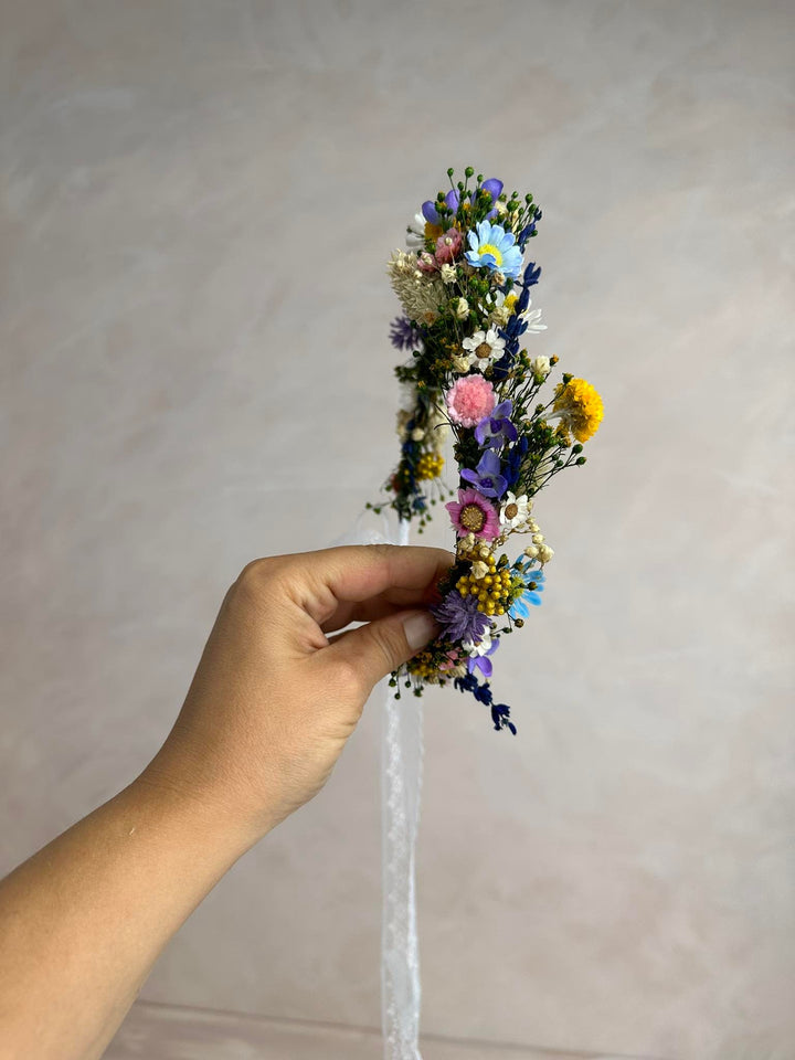 Wildflower Bridal Wreath: Rainbow Meadow Flower Crown – handmade floral hair accessory by magaela